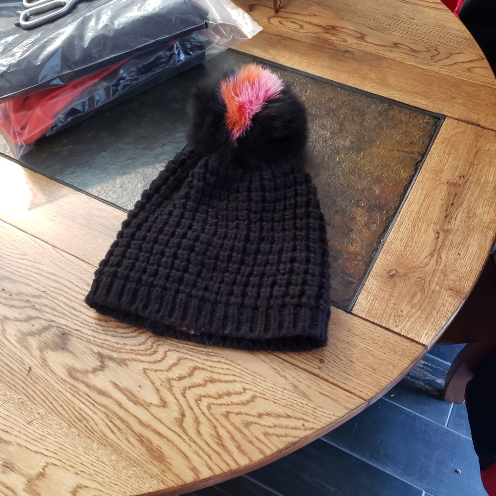 Kyi Kyi Black Multi Beanie Genuine Fox Fur